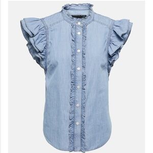 Veronica Beard- Tenilla Button-Front Ruffled Denim Shirt- SIZE L